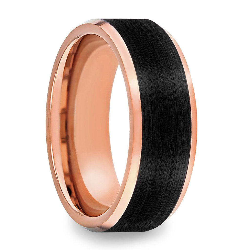 Rose Gold Tungsten Men's Wedding Band with Black Center