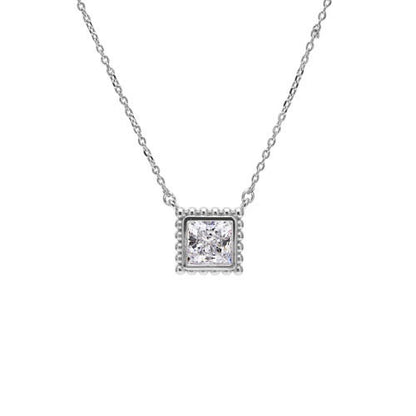 A square simulated diamond necklace displayed on a neutral white background.