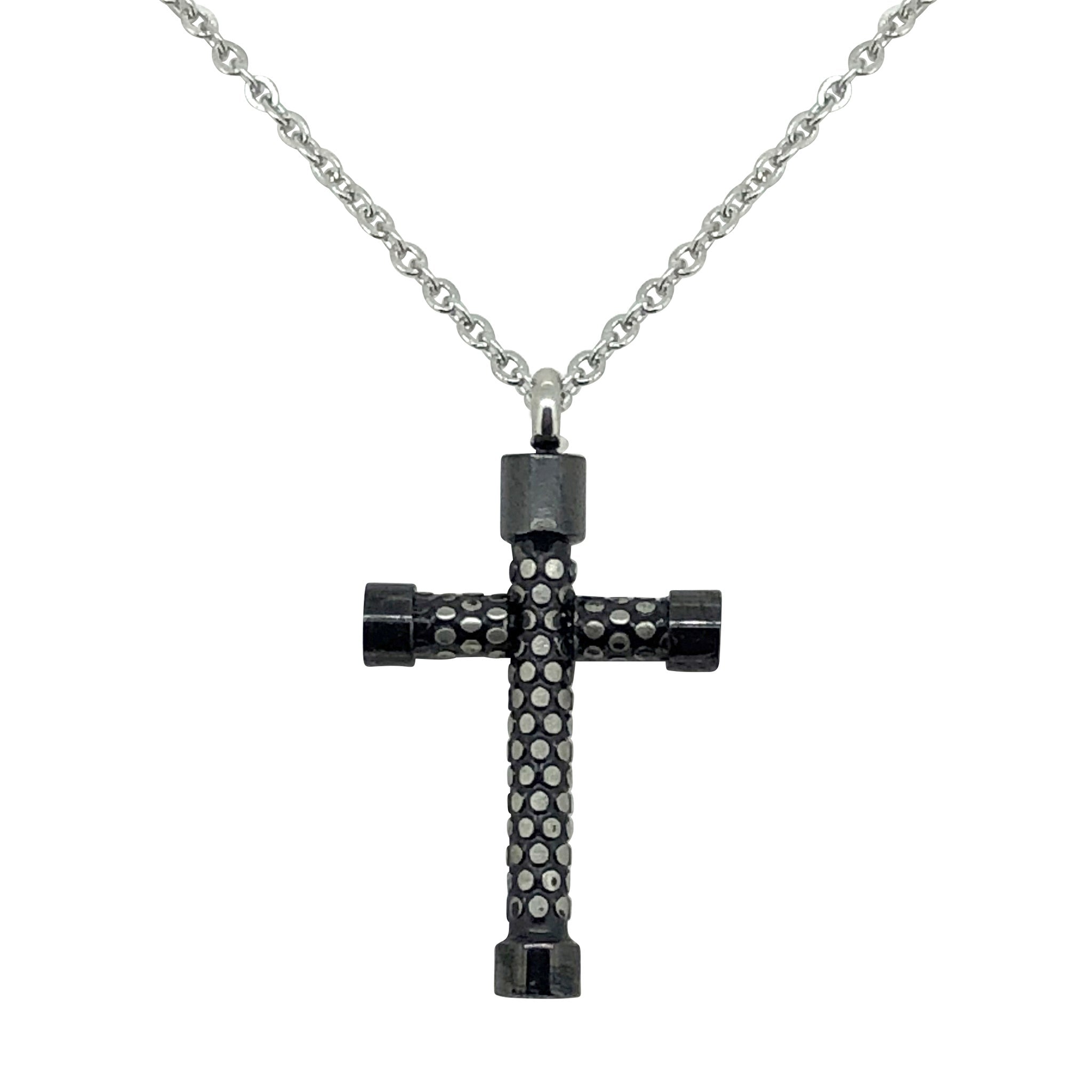 Stainless Steel Small Black Embossed Cross 20