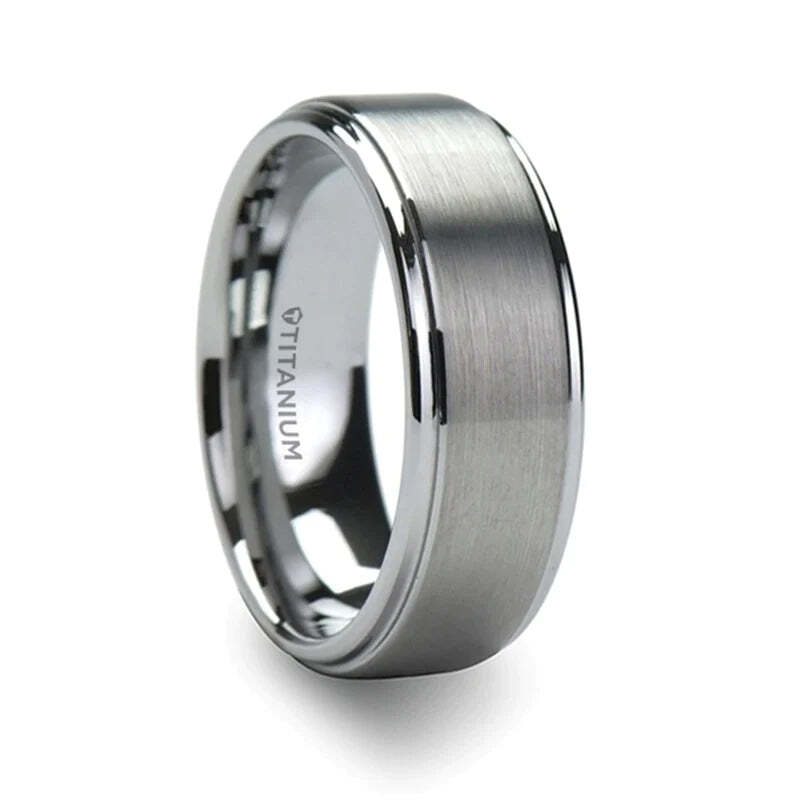 Titanium Couple's Wedding Ring Set with Stepped Edges | Vansweden Jewelers