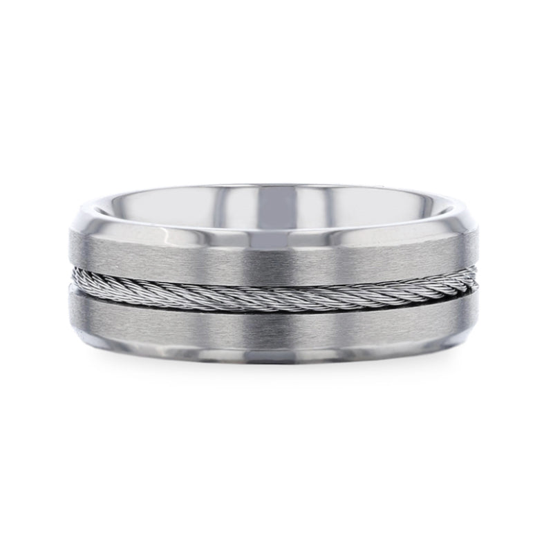 Mens wedding band hot sale with cable inlay