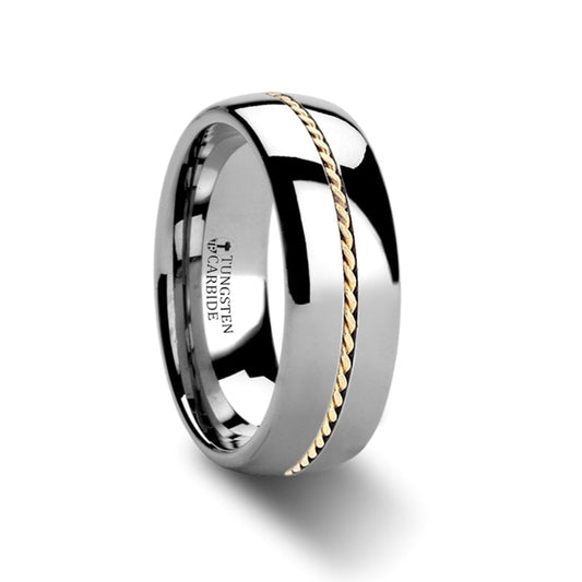 Tungsten Men's Wedding Band with Braided 14k Gold Inlay