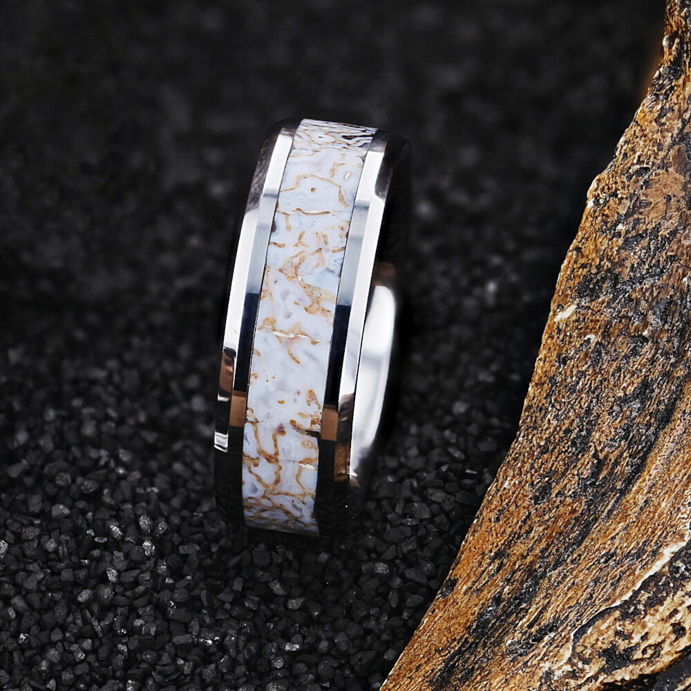 Dinosaur bone men's wedding on sale ring