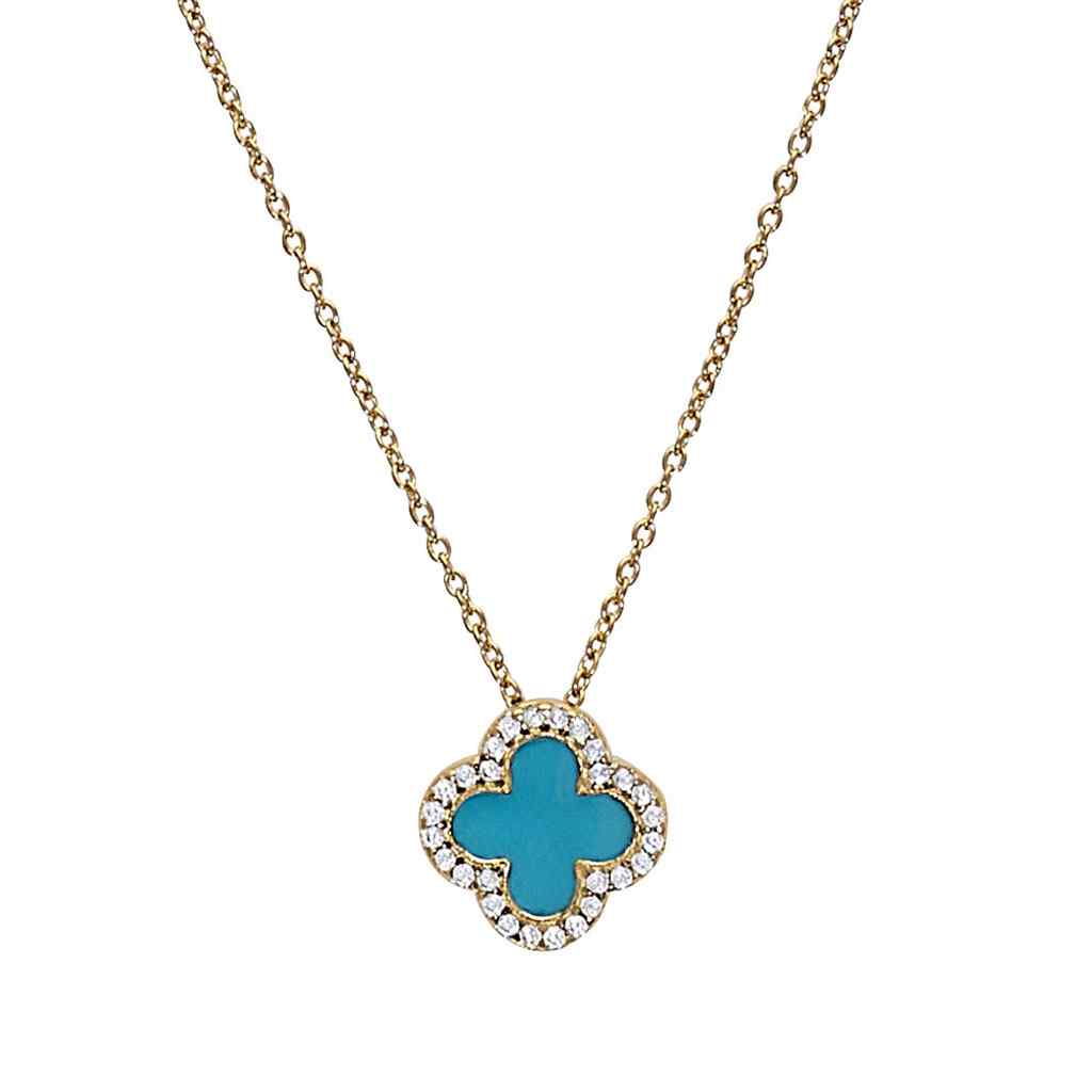 Collier trefle en email avec diamants simules
