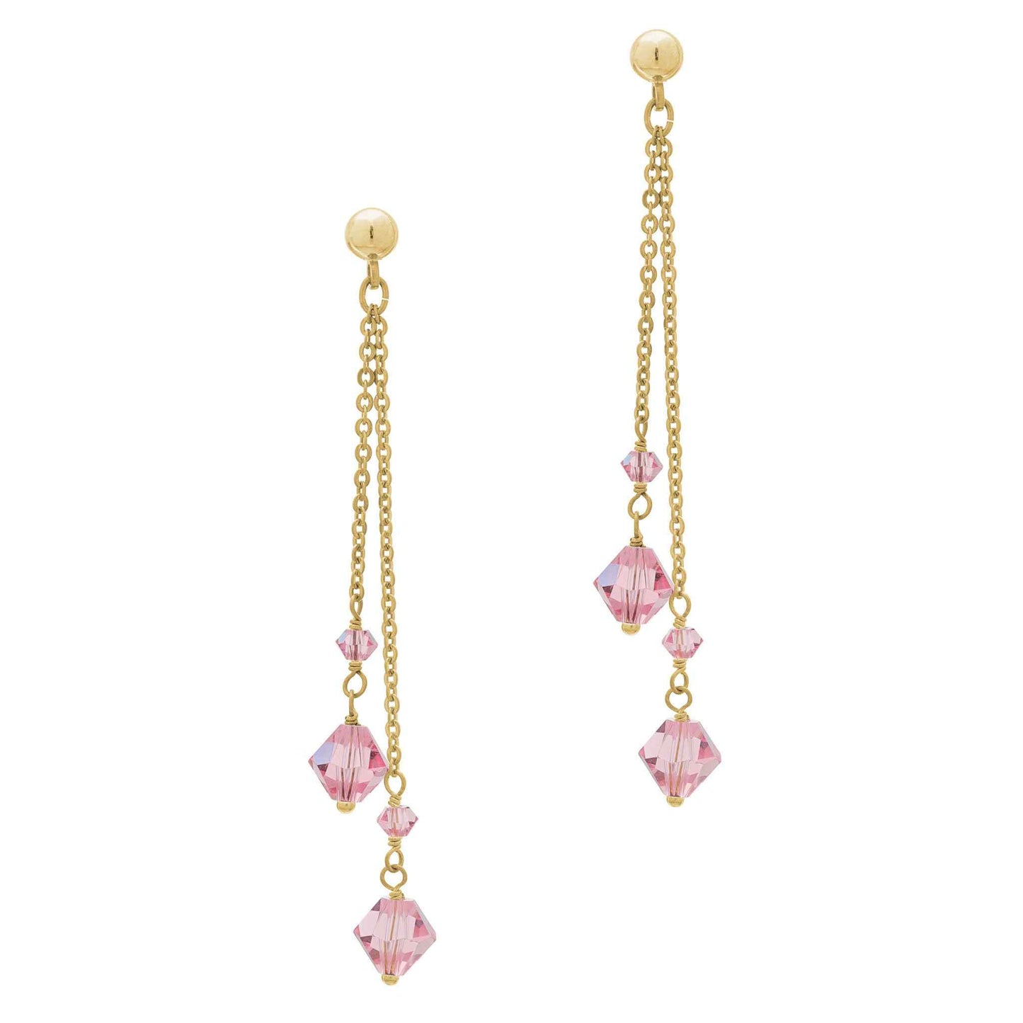 A white crystal drop earrings displayed on a neutral white background.