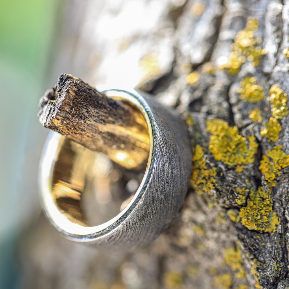 Bague Homme Or Jaune Acier Damas